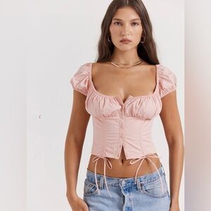 HOUSE OF CB ‘Kitty’ Baby Pink Gathered Top